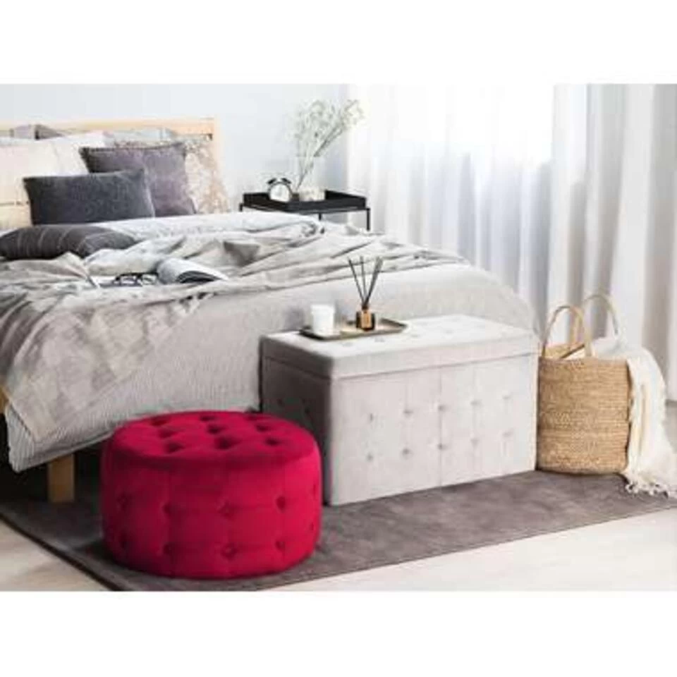 Beliani Poef TAMPA - Rood Fluweel 4 Beliani Poef TAMPA - Rood Fluweel - Image 2