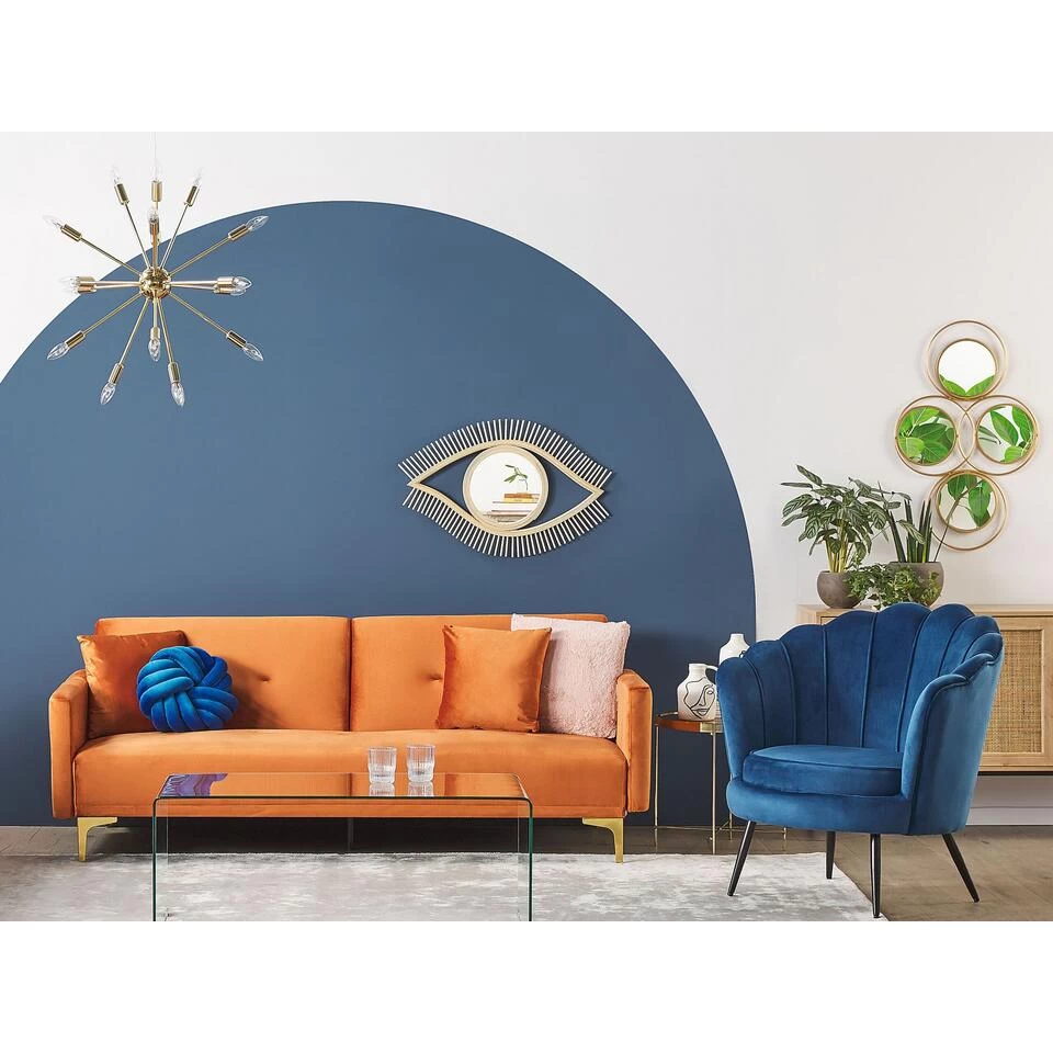 Beliani Driezitsbank - LUCAN Oranje Fluweel 6 Beliani Driezitsbank - LUCAN Oranje Fluweel - Image 4