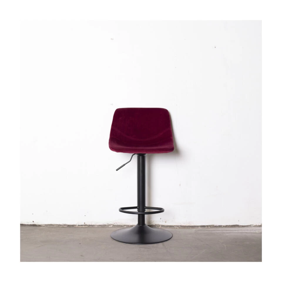 Barkruk Velvet Rood - In Hoogte Verstelbaar - Velvet Stof & Stalen Frame - 4 Barkruk Velvet Rood - In Hoogte Verstelbaar - Velvet Stof & Stalen Frame - - Image 2