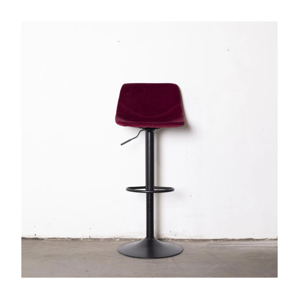 Barkruk Velvet Rood - In Hoogte Verstelbaar - Velvet Stof & Stalen Frame - 3 Barkruk Velvet Rood - In Hoogte Verstelbaar - Velvet Stof & Stalen Frame -