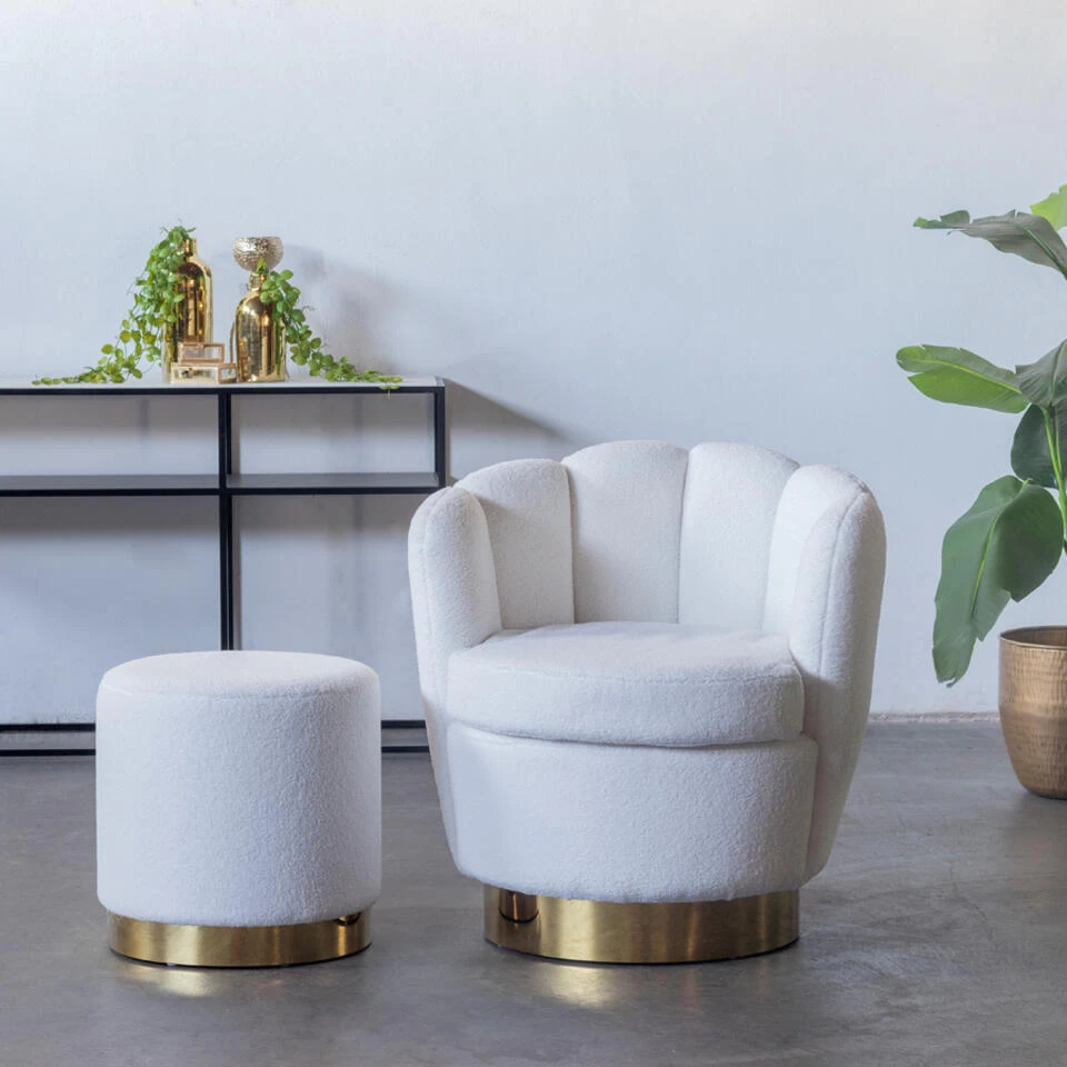 Giga Meubel Teddy Poef Wit - Met Gouden Onderstel - Poef Quinty 4 Giga Meubel Teddy Poef Wit - Met Gouden Onderstel - Poef Quinty - Image 2