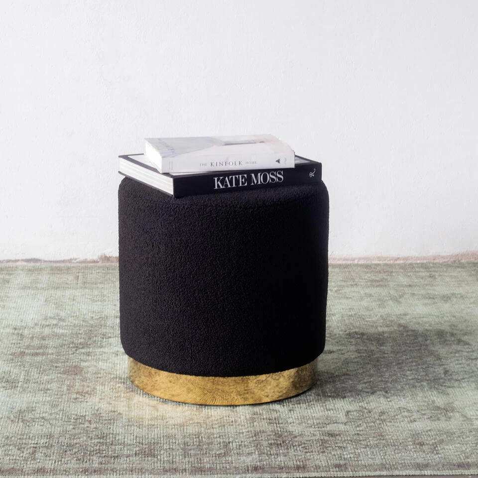 Giga Meubel Teddy Poef Zwart - Met Gouden Onderstel - Poef Quinty 5 Giga Meubel Teddy Poef Zwart - Met Gouden Onderstel - Poef Quinty - Image 3