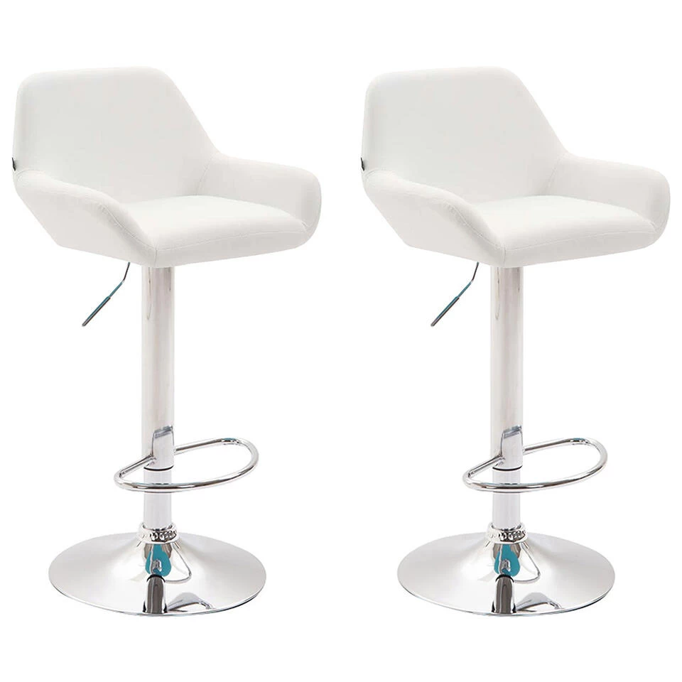 CLP Set Van 2 Barkrukken Braga Chroom Frame Kunstleer - Wit 3 CLP Set Van 2 Barkrukken Braga Chroom Frame Kunstleer - Wit