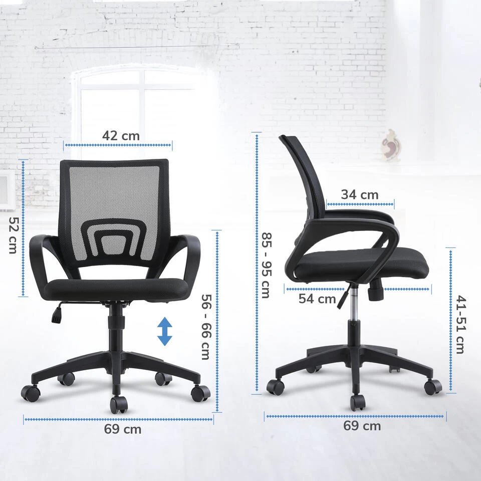 ACAZA Bureaustoel - In Hoogte Verstelbare Stoel - Netbekleding - Zwart 6 ACAZA Bureaustoel - In Hoogte Verstelbare Stoel - Netbekleding - Zwart - Image 4