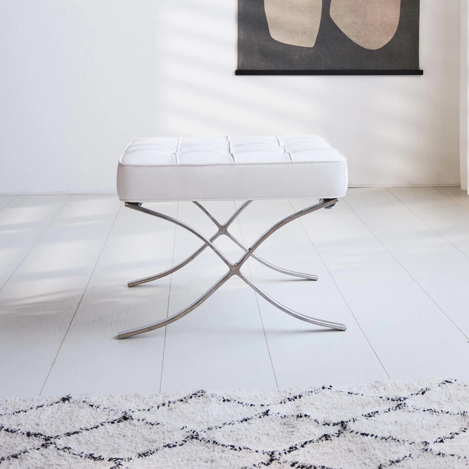 Expo Hocker Wit Premium Leer - Leder - Wit 4 Expo Hocker Wit Premium Leer - Leder - Wit - Image 2