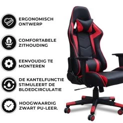 Gamestoel Las Vegas - Zwart / Rood - Gaming Stoel - Bureaustoel 7 Gamestoel Las Vegas - Zwart / Rood - Gaming Stoel - Bureaustoel -ZitMeester ComfortDesign 1000050254 0101