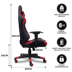 Gamestoel Las Vegas - Zwart / Rood - Gaming Stoel - Bureaustoel 8 Gamestoel Las Vegas - Zwart / Rood - Gaming Stoel - Bureaustoel -ZitMeester ComfortDesign 1000050254 0102