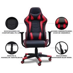 Gamestoel Las Vegas - Zwart / Rood - Gaming Stoel - Bureaustoel 9 Gamestoel Las Vegas - Zwart / Rood - Gaming Stoel - Bureaustoel -ZitMeester ComfortDesign 1000050254 0103