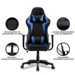Gamestoel Las Vegas - Zwart / Blauw - Gaming Stoel - Bureaustoel -ZitMeester ComfortDesign 1000050256 0103