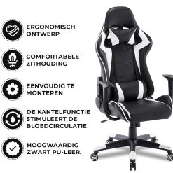 Gamestoel Las Vegas - Zwart / Wit - Gaming Stoel - Bureaustoel 7 Gamestoel Las Vegas - Zwart / Wit - Gaming Stoel - Bureaustoel -ZitMeester ComfortDesign 1000050265 0101