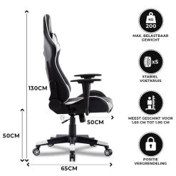 Gamestoel Las Vegas - Zwart / Wit - Gaming Stoel - Bureaustoel 8 Gamestoel Las Vegas - Zwart / Wit - Gaming Stoel - Bureaustoel -ZitMeester ComfortDesign 1000050265 0102