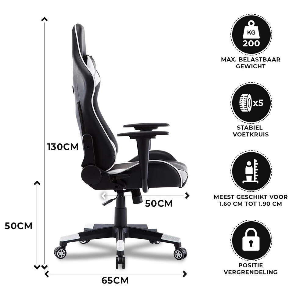 Gamestoel Las Vegas - Zwart / Wit - Gaming Stoel - Bureaustoel 5 Gamestoel Las Vegas - Zwart / Wit - Gaming Stoel - Bureaustoel - Image 3