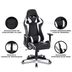 Gamestoel Las Vegas - Zwart / Wit - Gaming Stoel - Bureaustoel 9 Gamestoel Las Vegas - Zwart / Wit - Gaming Stoel - Bureaustoel -ZitMeester ComfortDesign 1000050265 0103