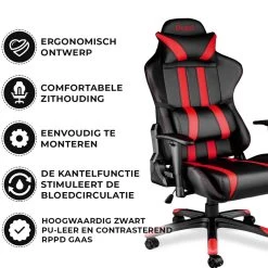 Ocazi Chicago Gaming Stoel - Bureaustoel - Zwart/Rood -ZitMeester ComfortDesign 1000050275 0101