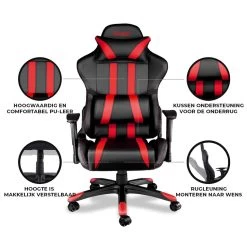 Ocazi Chicago Gaming Stoel - Bureaustoel - Zwart/Rood -ZitMeester ComfortDesign 1000050275 0103