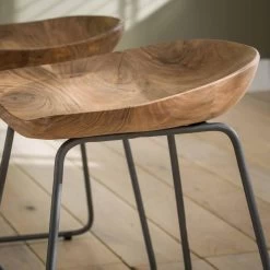 Giga Meubel Houten Krukje - Acaciahout - Naturel - Metalen Frame -ZitMeester ComfortDesign 1000052107 0102