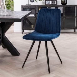 Hoyz - Stoel Velvet - Straight Stitch - Blauw - 4 Stuks -ZitMeester ComfortDesign 1000058890 0101