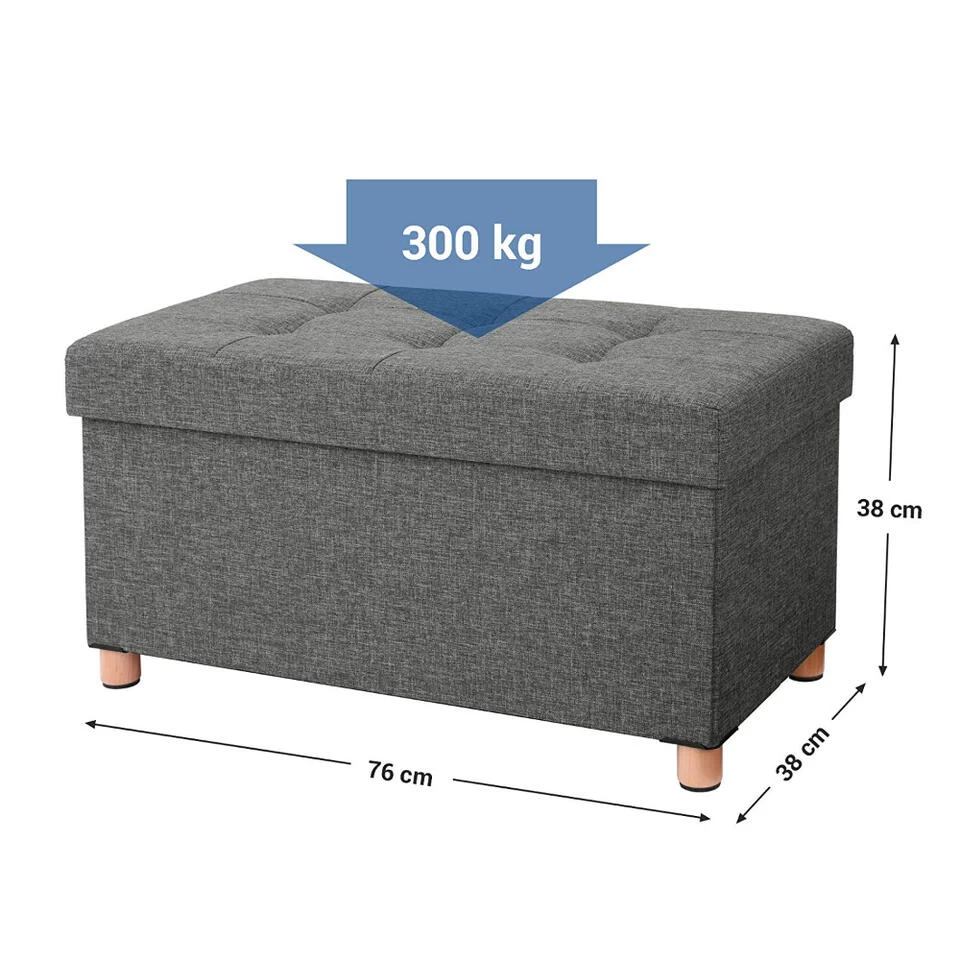 Poef - Opvouwbaar - Met Poten - Stof - 76 Cm - Donkergrijs 6 Poef - Opvouwbaar - Met Poten - Stof - 76 Cm - Donkergrijs - Image 4