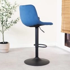 Barkruk Nora Velvet Blauw Draaibaar - Zithoogte 82 Cm - Stof - Blauw -ZitMeester ComfortDesign 1000070232 0102