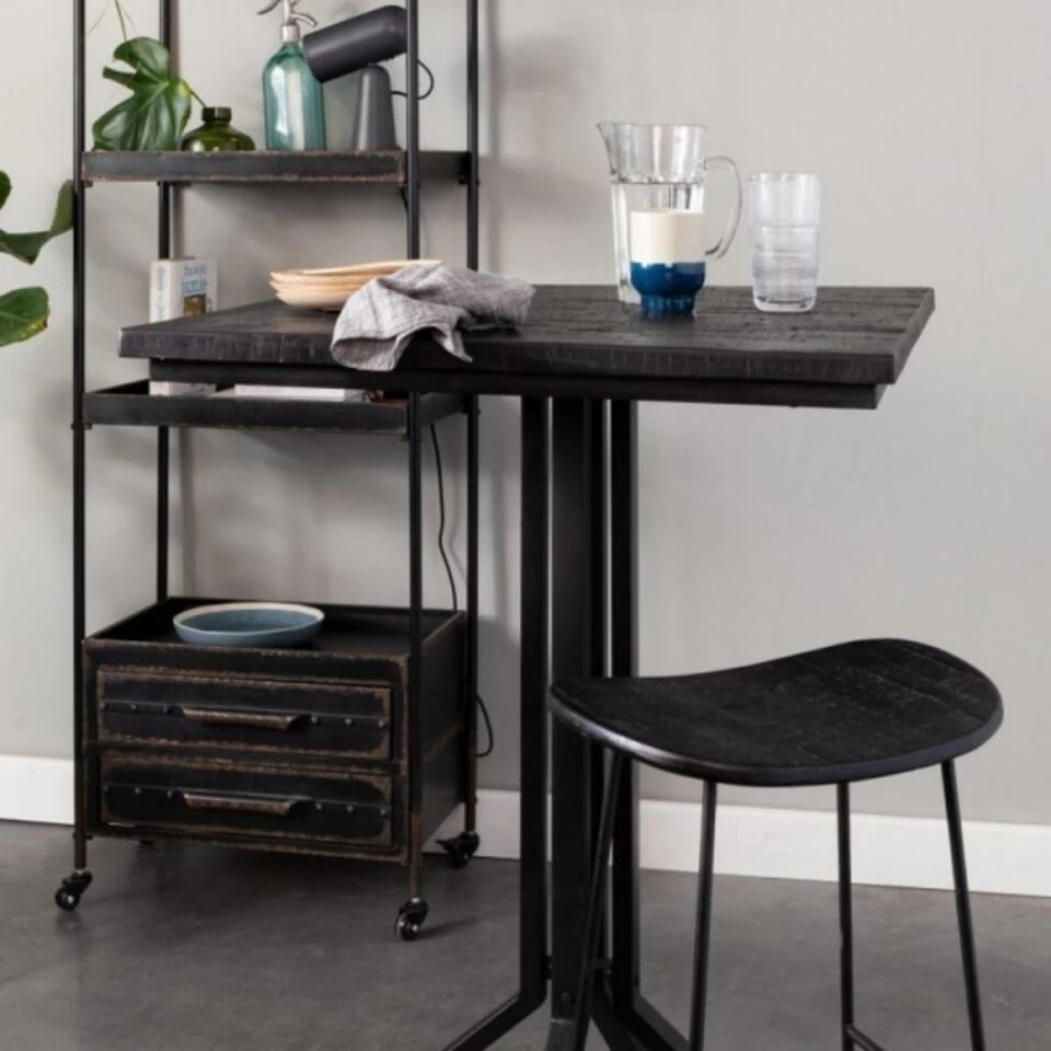 Giga Meubel Barkruk Zwart Teakhout & Metaal - Zithoogte 65cm - Kruk Tangle 4 Giga Meubel Barkruk Zwart Teakhout & Metaal - Zithoogte 65cm - Kruk Tangle - Image 2