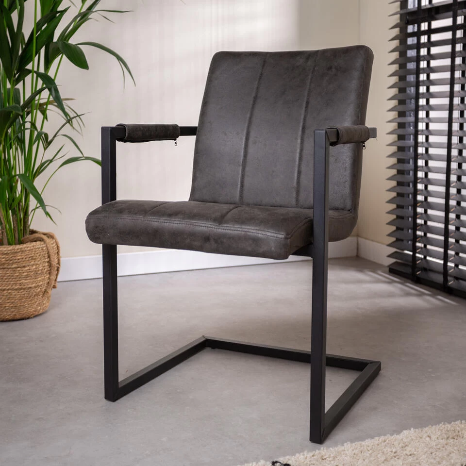 Set Van 2 Eetkamerstoelen Industrieel Jackson Antraciet - Stof - Grijs 4 Set Van 2 Eetkamerstoelen Industrieel Jackson Antraciet - Stof - Grijs - Image 2