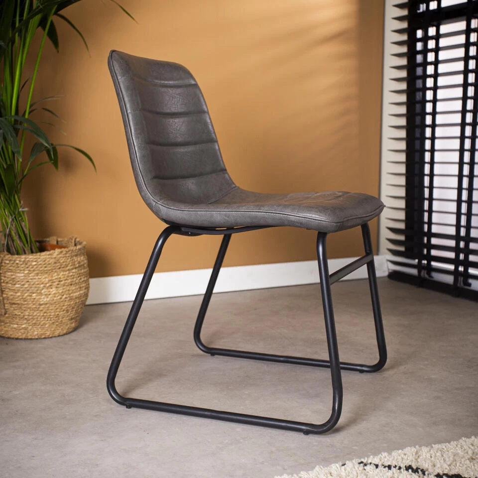 Set Van 2 Eetkamerstoelen Industrieel Mark Antraciet - Kunstleder - Grijs 5 Set Van 2 Eetkamerstoelen Industrieel Mark Antraciet - Kunstleder - Grijs - Image 3