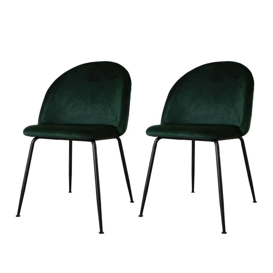 Set Van 2 Eetkamerstoelen Evie Velvet Groen - Stof - Groen 3 Set Van 2 Eetkamerstoelen Evie Velvet Groen - Stof - Groen