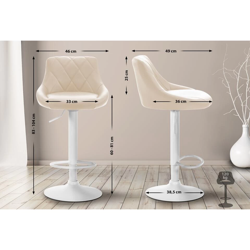 CLP Barkruk Lazio Wit Frame Kunstleer Crème 4 CLP Barkruk Lazio Wit Frame Kunstleer Crème - Image 2