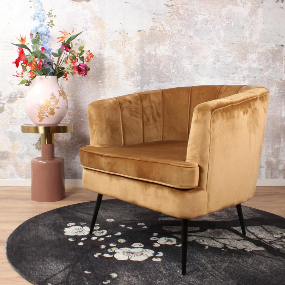 DS4U® Norah Fauteuil Velvet - Stof - Goudkleurig 4 DS4U® Norah Fauteuil Velvet - Stof - Goudkleurig - Image 2