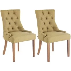 CLP Set Van 2 Eetkamerstoelen Aberdeen Licht Bruin Frame Stof Groen
