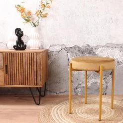 DS4U® Mika Velvet Kruk - Stof - Goudkleurig 6 DS4U® Mika Velvet Kruk - Stof - Goudkleurig -ZitMeester ComfortDesign 1000093830 0101