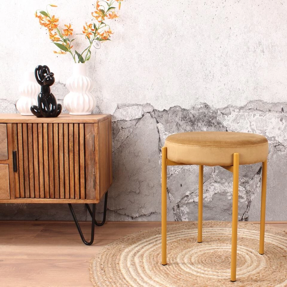 DS4U® Mika Velvet Kruk - Stof - Goudkleurig 5 DS4U® Mika Velvet Kruk - Stof - Goudkleurig - Image 3