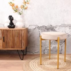 DS4U® Mika Velvet Kruk - Stof - Beige 5 DS4U® Mika Velvet Kruk - Stof - Beige -ZitMeester ComfortDesign 1000097774 0101