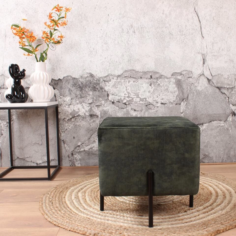 DS4U® Jorg Hocker 36x36x38cm - Stof - Groen 4 DS4U® Jorg Hocker 36x36x38cm - Stof - Groen - Image 2