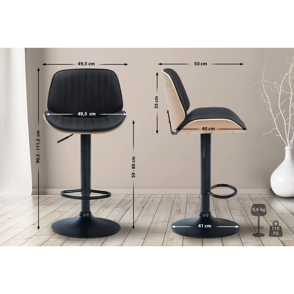 CLP Barkruk Nova Kunstleer Natura - Zwart 4 CLP Barkruk Nova Kunstleer Natura - Zwart - Image 2