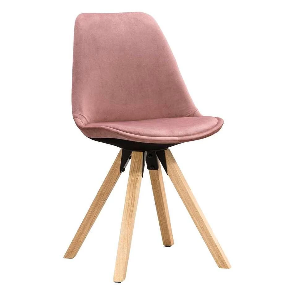 Eetkamerstoel Senja - Velvet - Roze - Naturel Hout 4 Eetkamerstoel Senja - Velvet - Roze - Naturel Hout - Image 2