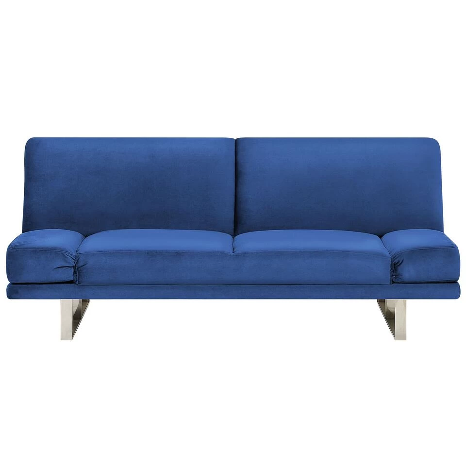 Beliani Slaapbank - YORK Blauw Fluweel 3 Beliani Slaapbank - YORK Blauw Fluweel