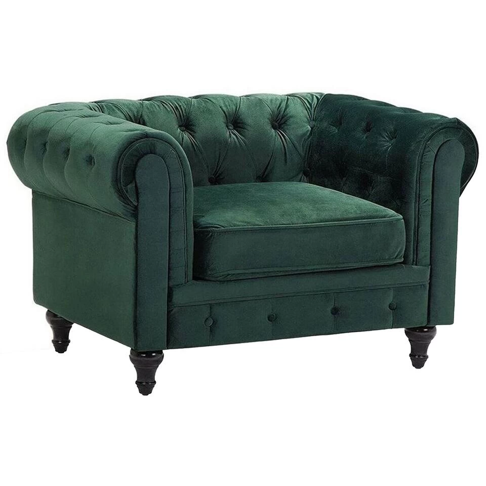 Beliani Fauteuil CHESTERFIELD - Groen Fluweel 3 Beliani Fauteuil CHESTERFIELD - Groen Fluweel