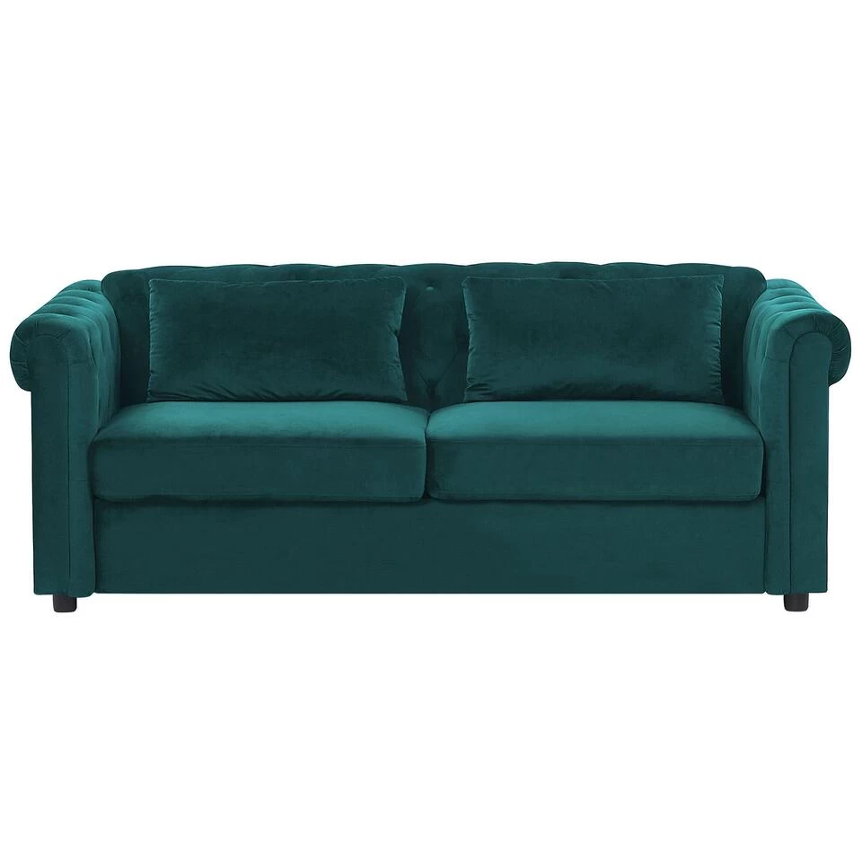 Beliani Driezitsbank - CHESTERFIELD Groen Fluweel 3 Beliani Driezitsbank - CHESTERFIELD Groen Fluweel