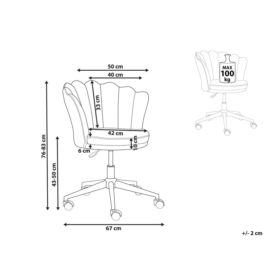 Beliani Bureaustoel MONTICELLO - Blauw Fluweel 5 Beliani Bureaustoel MONTICELLO - Blauw Fluweel - Image 3