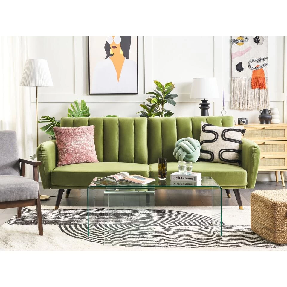 Beliani Slaapbank - VIMMERBY Groen Fluweel 4 Beliani Slaapbank - VIMMERBY Groen Fluweel - Image 2