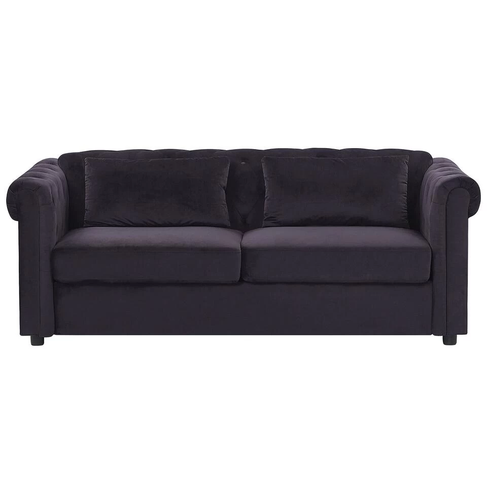 Beliani Driezitsbank - CHESTERFIELD Zwart Fluweel 3 Beliani Driezitsbank - CHESTERFIELD Zwart Fluweel