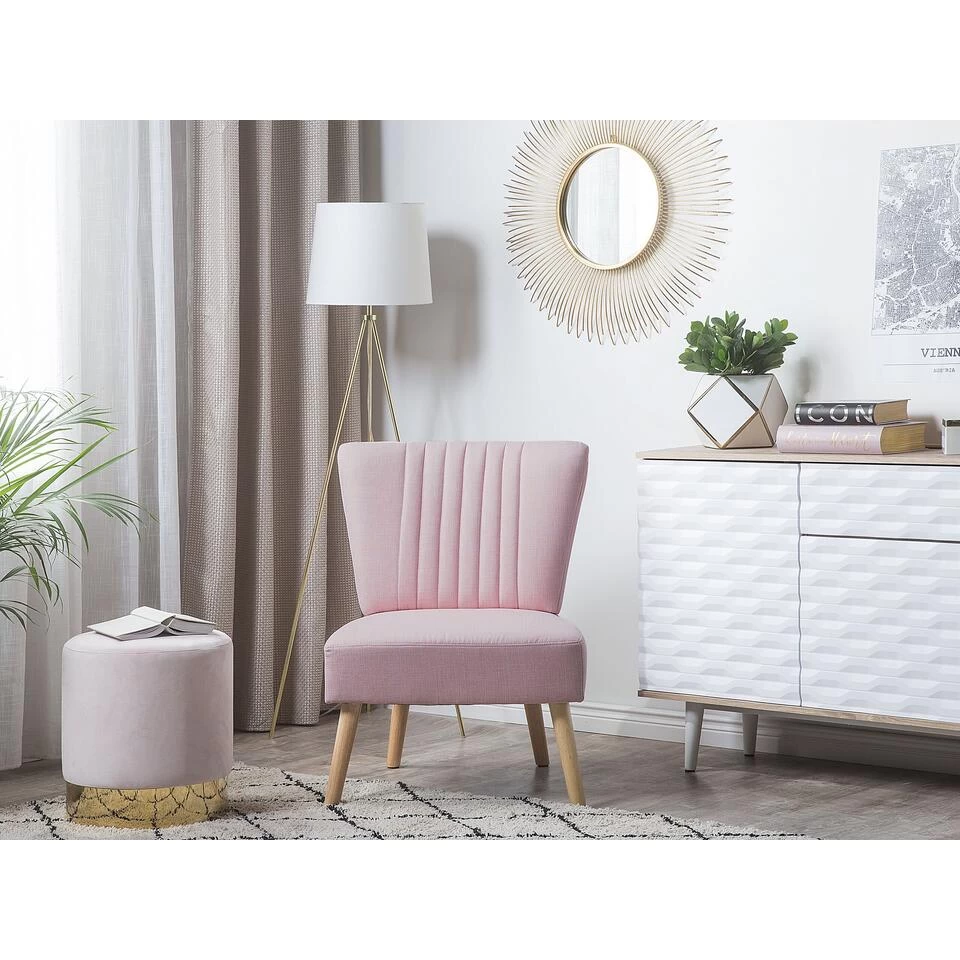 Beliani Fauteuil VAASA - Roze Polyester 4 Beliani Fauteuil VAASA - Roze Polyester - Image 2