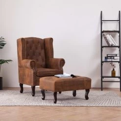 VidaXL Fauteuil En Voetenbank Chesterfield-stijl Kunstsuède Bruin -ZitMeester ComfortDesign 257de75eebf547dca3f860e2a35119e4
