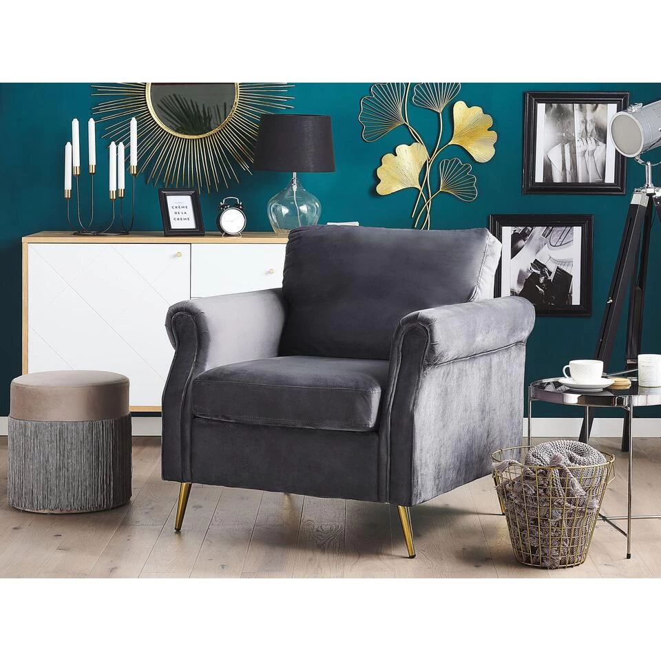 Beliani Fauteuil VIETAS - Grijs Fluweel 4 Beliani Fauteuil VIETAS - Grijs Fluweel - Image 2