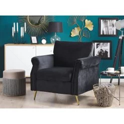 Beliani Fauteuil VIETAS - Zwart Fluweel -ZitMeester ComfortDesign 30106a715510407c9348c0f02fff95a2