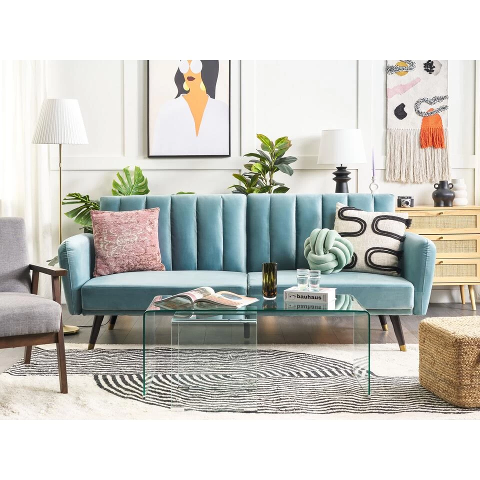 Beliani Slaapbank - VIMMERBY Blauw Fluweel 4 Beliani Slaapbank - VIMMERBY Blauw Fluweel - Image 2