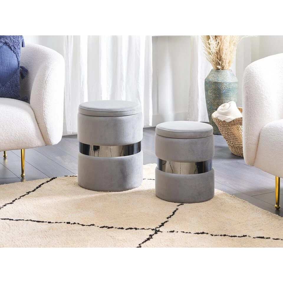 Beliani Poef DORIS - Grijs Fluweel 4 Beliani Poef DORIS - Grijs Fluweel - Image 2