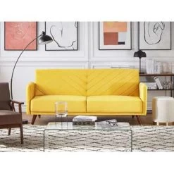 Beliani Driezitsbank - SENJA Geel Fluweel -ZitMeester ComfortDesign 3592b69e2c084488b1829e51af5a44f0