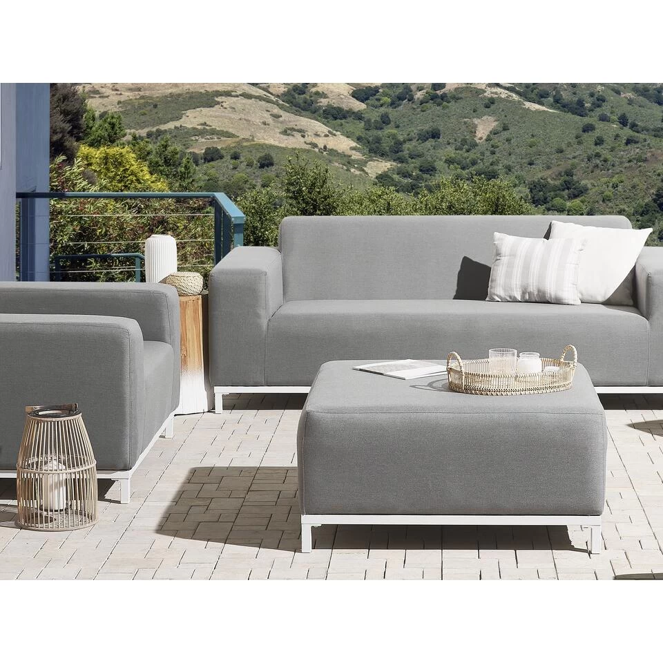 Beliani Ottomaan ROVIGO - Grijs Polyester 4 Beliani Ottomaan ROVIGO - Grijs Polyester - Image 2